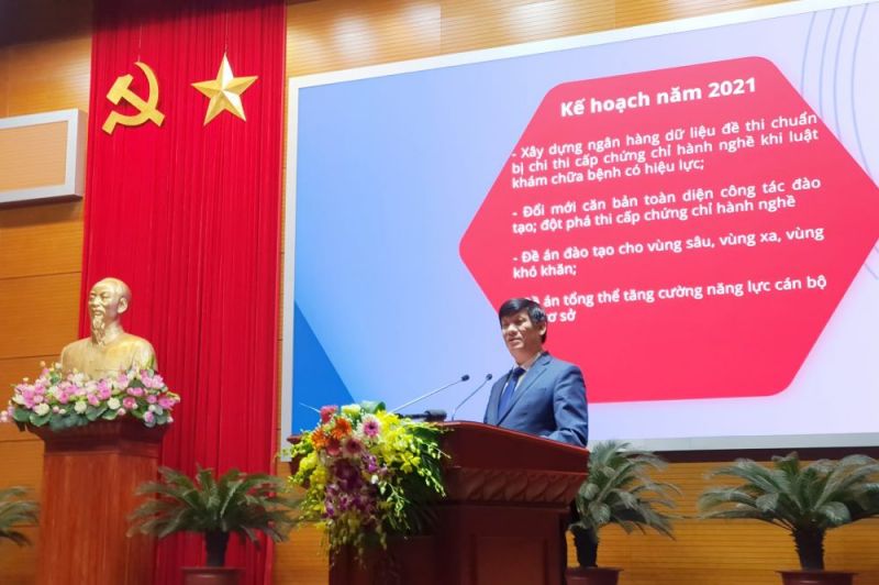 Bộ trưởng Bộ Y tế Nguyễn Thanh Long nêu kế hoạch, nhiệm vụ ngành y tế sẽ triển khai, thực hiện trong năm 2021. Bộ trưởng Bộ Y tế Nguyễn Thanh Long nêu kế hoạch, nhiệm vụ ngành y tế sẽ triển khai, thực hiện trong năm 2021.