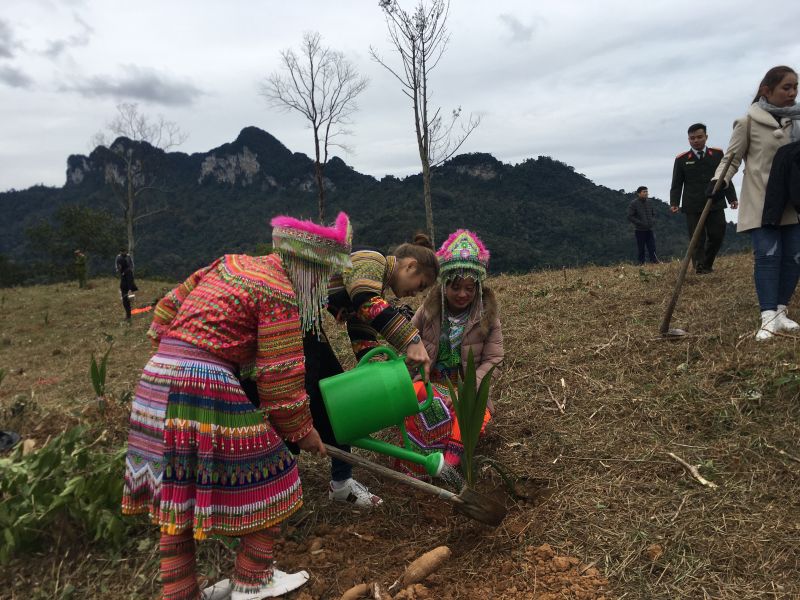 &Aacute; kh&ocirc;i B&ugrave;i Minh Anh v&agrave; Đỗ Mỹ Hải tham gia trồng c&acirc;y tại L&acirc;m B&igrave;nh (Tuy&ecirc;n Quang)