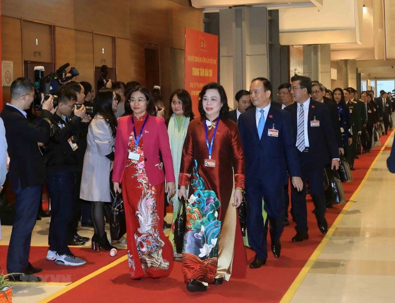 Đoàn đại biểu Đảng bộ Thành phố Hà Nội đến dự phiên họp trù bị Đại hội XIII của Đảng. (Ảnh: TTXVN)