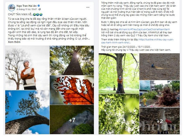 Th&ocirc;ng điệp bảo vệ m&ocirc;i trường v&agrave; tr&acirc;n trọng thi&ecirc;n nhi&ecirc;n &ndash; người bạn của con người - đ&atilde; được FB Ngo Tran Hai An, FB Nguyen Khanh chia sẻ.