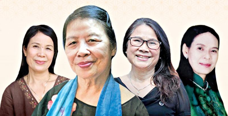 Bốn văn nữ tuổi Kỷ Sửu (sinh 1949): nh&agrave; thơ L&acirc;m Thị Mỹ Dạ , nh&agrave; văn L&ecirc; Minh Khu&ecirc;, nh&agrave; văn Nguyễn Thị Ngọc H&agrave;, nh&agrave; thơ L&ecirc; Thị M&acirc;y.