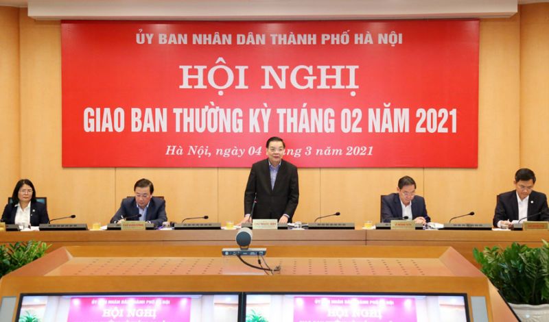 Chủ tịch UBND thành phố Hà Nội Chu Ngọc Anh phát biểu tại hội nghị.