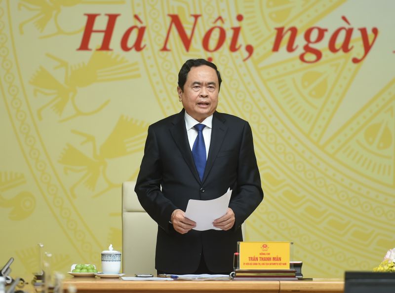 Chủ tịch Ủy ban Trung ương MTTQ Việt Nam Trần Thanh Mẫn khẳng định, Mặt trận tiếp tục đồng hành cùng Chính phủ, thường xuyên, kịp thời phản ánh đầy đủ thực tế tình hình nhân dân. Ảnh: VGP/Quang Hiếu