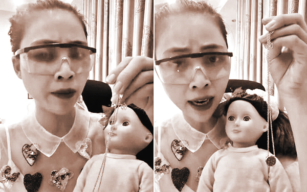 Ảnh cắt từ Tiktok Thơ Nguyễn ôm búp bê xin vía học giỏi cho học sinh