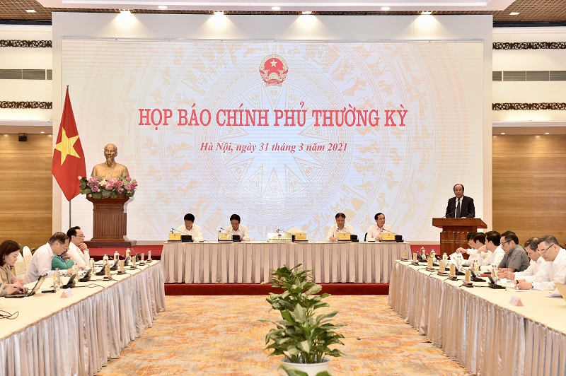Quang cảnh cuộc họp báo Chính phủ thường kỳ tháng 3/2021.