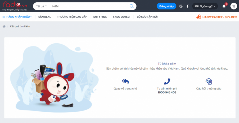 Fado.vn cho biết không kinh doanh sản phẩm của H&M từ 0g ngày 7/4.