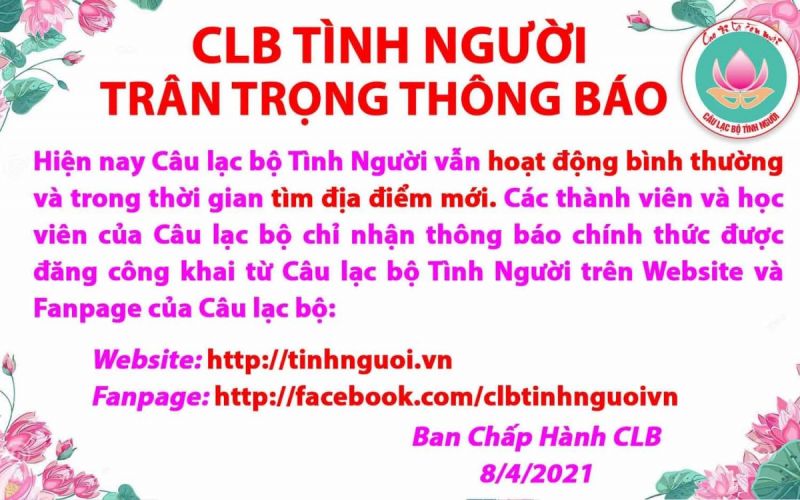 Trang Fanpage chính của Câu lạc bộ này ghim thông báo: “Hiện nay, Câu lạc bộ tình người vẫn hoạt động bình thường Trang Fanpage chính của Câu lạc bộ này ghim thông báo: “Hiện nay, Câu lạc bộ tình người vẫn hoạt động bình thường