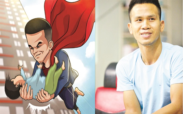 Bất kỳ ai cũng xúc động trước câu chuyện cứu bé gái thoát chết trong gang tấc của anh Nguyễn Ngọc Mạnh. Tấm ảnh chế này đã ngợi ca anh như một “siêu nhân đời thực