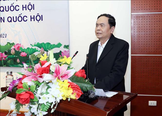 Đồng chí Trần Thanh Mẫn, Ủy viên Bộ Chính trị, Phó Chủ tịch Thường trực Quốc hội, Phó Chủ tịch Hội đồng Bầu cử quốc gia phát biểu tại hội nghị. Ảnh: Phạm Kiên/TTXVN