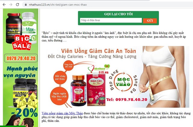 Hình ảnh viên uống giảm cân Mộc Thảo được quảng cáo trên mạng xã hội.