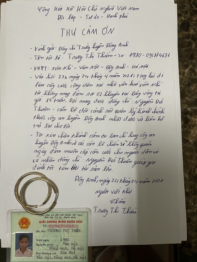 Thư cảm ơn của chị Trương Thị Thắm