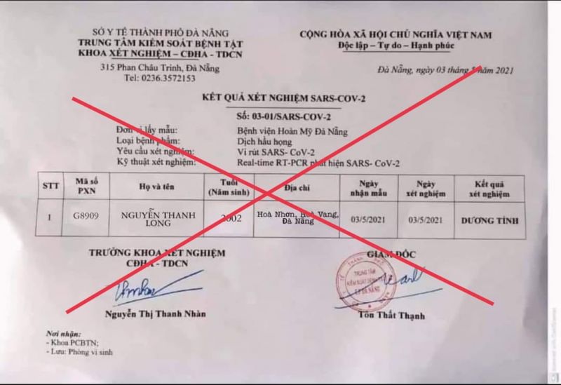 Tờ kết quả x&eacute;t nghiệm giả được T tung l&ecirc;n mạng x&atilde; hội