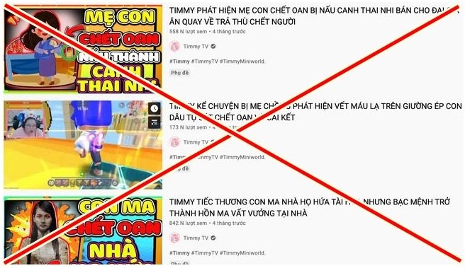 Những video c&oacute; nội dung phản cảm của k&ecirc;nh Youtube Timmy TV. Ảnh: Chụp m&agrave;n h&igrave;nh.