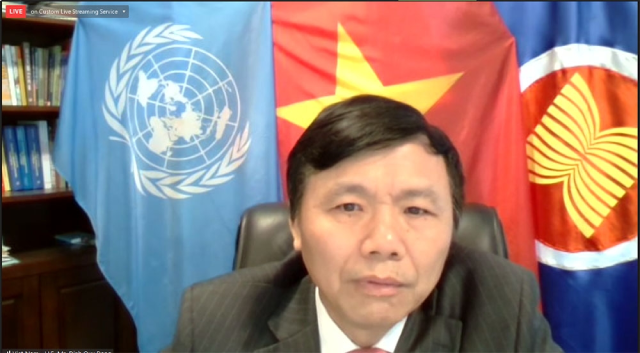 Đại sứ Đặng Đình Quý, Trưởng Phái đoàn Việt Nam tại LHQ phát biểu tại Lễ kỷ niệm Ngày Quốc tế Phật đản.