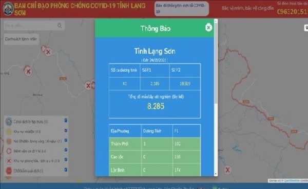 Mô phỏng bản đồ dịch tễ Covid-19 trên phần mềm.