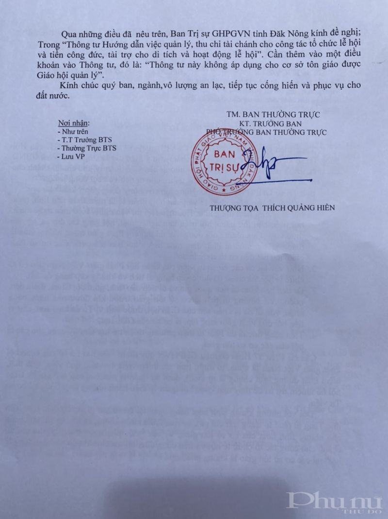 Công văn số 169/CV/BTS ngày 5/6/2021 của Giáo hội Phật giáo Việt Nam tỉnh Đắk Nông