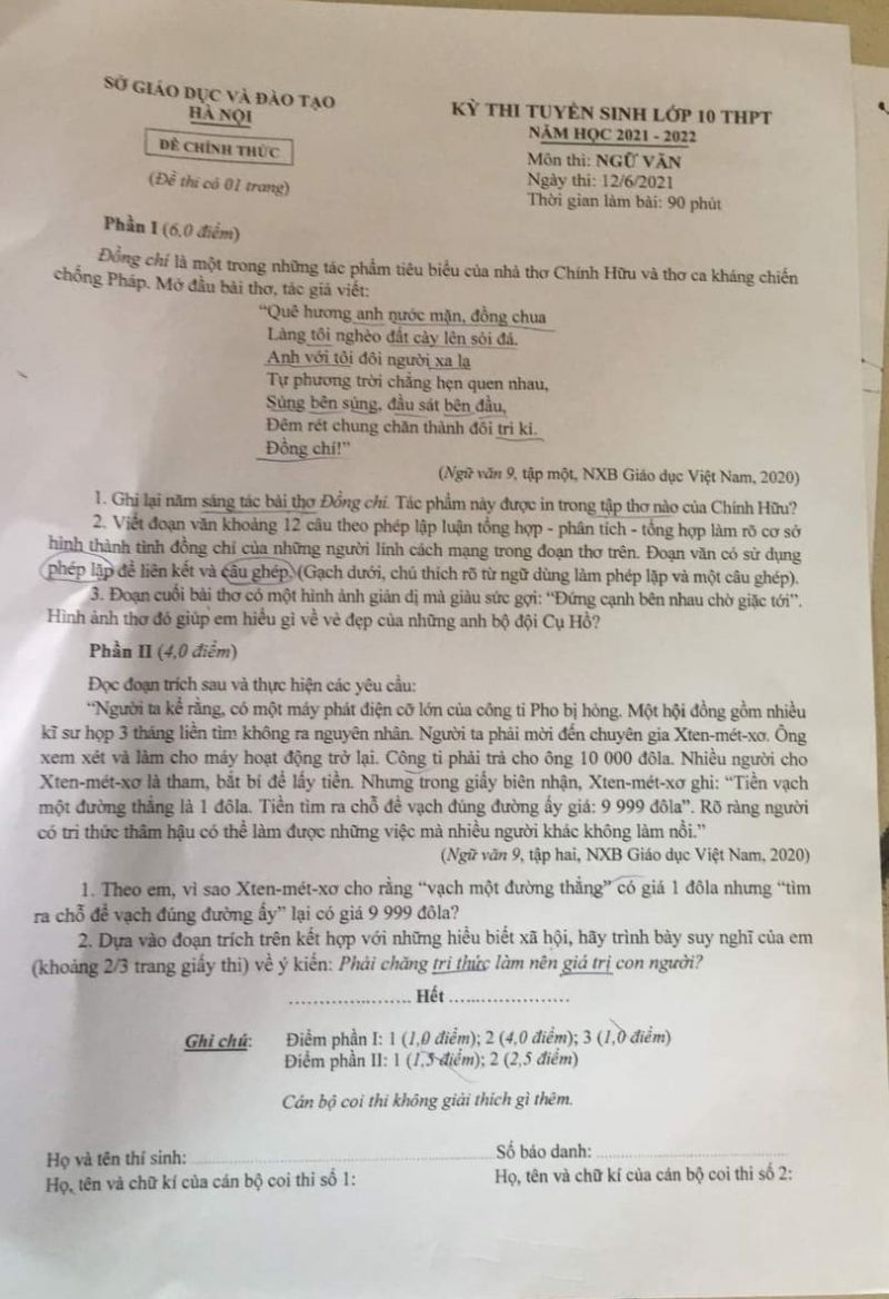 Đề thi Ngữ văn tuyển sinh vào lớp 10 THPT được đánh giá là vừa sức học của học sinh