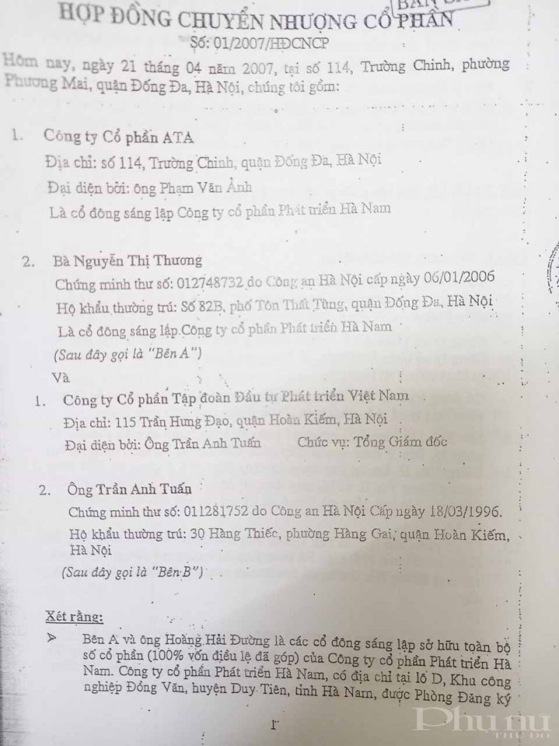 Giao dịch dân sự giữa “bên A với bên B” tại Hợp đồng chuyển nhượng cổ phần số 01 có mục đích, nội dung vi phạm điều cấm của luật, trái đạo đức xã hội - ông Ảnh nêu trong đơn thư