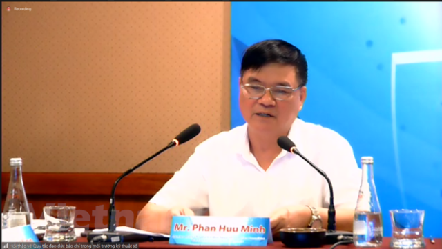 &Ocirc;ng Phan Hữu Minh, Trưởng Ban Kiểm tra, Hội Nh&agrave; b&aacute;o Việt Nam. (Ảnh chụp m&agrave;n h&igrave;nh)