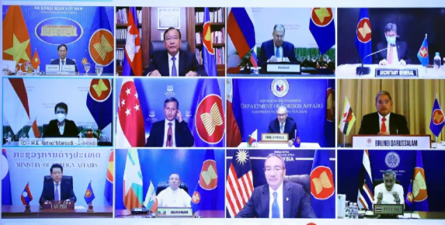 Bộ trưởng Ngoại giao các nước dự Hội nghị Bộ trưởng Ngoại giao đặc biệt ASEAN - Nga theo hình thức trực tuyến.