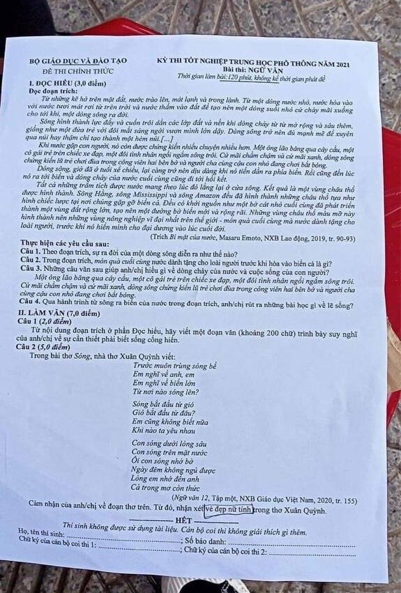 Đề thi tốt nghiệp THPT môn Ngữ văn  được đánh giá là vừa sức thí sinh