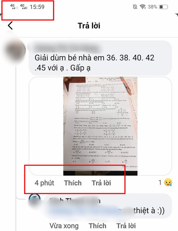 Hình ảnh được cho là chụp đề thi môn Toán gửi ra ngoài nhờ giải cứu trong khi thời gian làm bài thi môn này chưa kết thúc