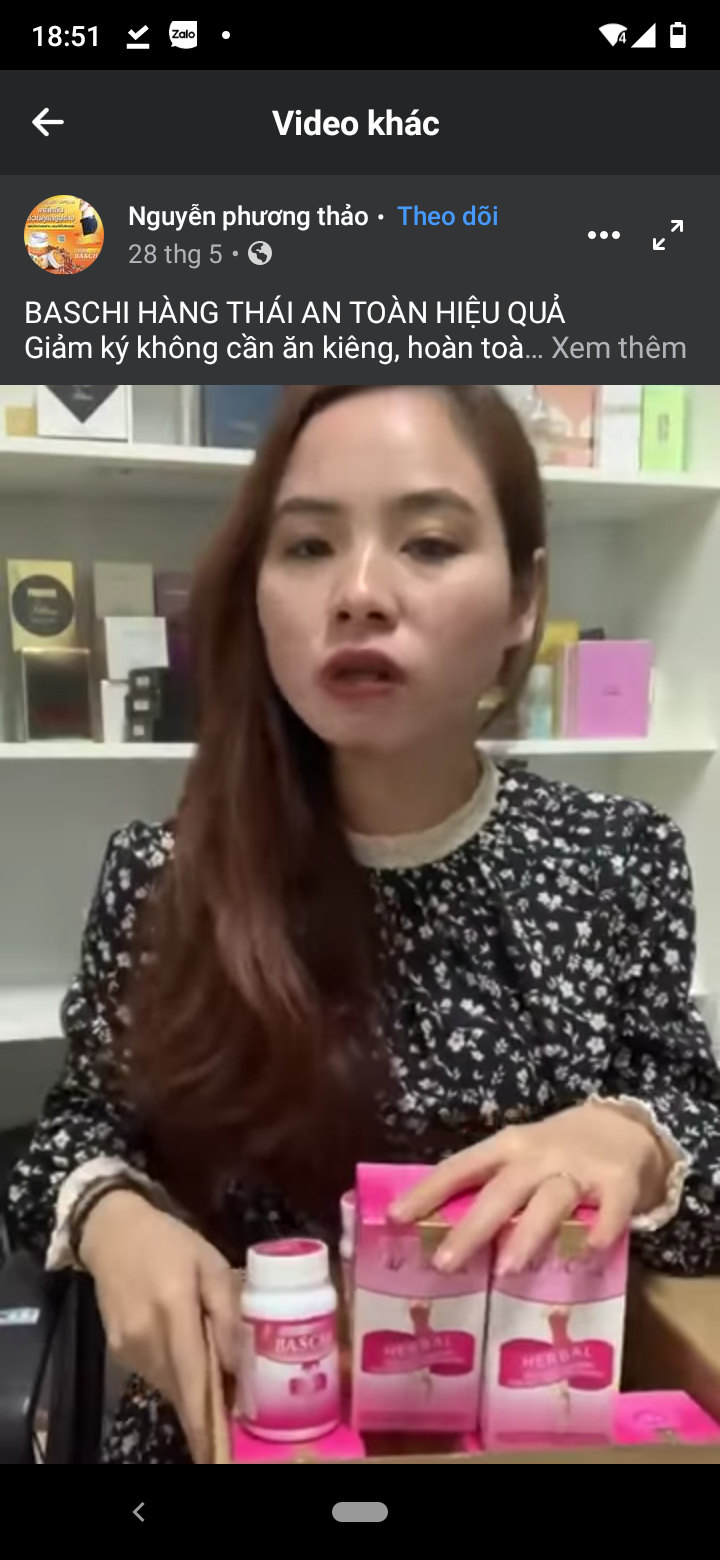 Hình ảnh lọ thuốc Baschi mà bệnh nhân ở Quảng Ninh uống gặp phải biến chứng do các bác sĩ bệnh viện Bạch Mai ghi nhận được và một Facebook vẫn tiếp tục quảng cáo