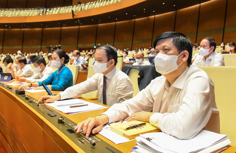 Các đại biểu nhấn nút biểu quyết thông qua Nghị quyết