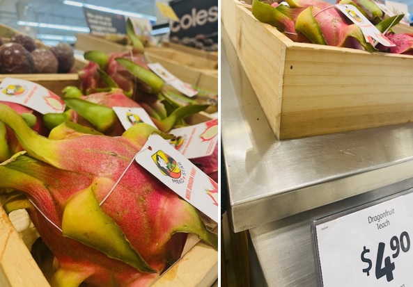 Thanh long được bán tại siêu thị Coles ở khu Bondi Junction, Sydney với giá 4,9 AUD/quả