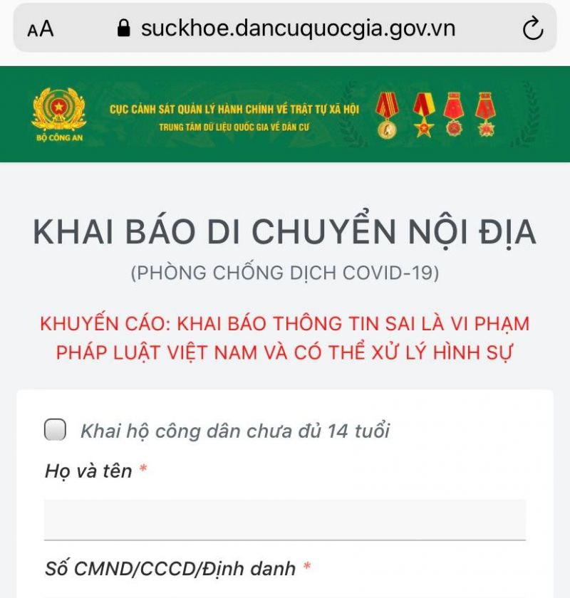 công dân sẽ truy cập vào địa chỉ website: https://suckhoe.dancuquocgia.gov.vn thông qua thiết bị di động smartphone hoặc máy tính có kết nối internet. Thông tin của công dân kê khai sẽ được kiểm tra đối chiếu với cơ sở dữ liệu quốc gia về dân cư. công dân sẽ truy cập vào địa chỉ website: https://suckhoe.dancuquocgia.gov.vn thông qua thiết bị di động smartphone hoặc máy tính có kết nối internet. Thông tin của công dân kê khai sẽ được kiểm tra đối chiếu với cơ sở dữ liệu quốc gia về dân cư.