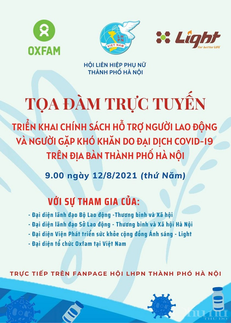 NÓNG: Tọa đàm trực tuyến "Triển khai chính sách hỗ trợ người lao động và người gặp khó khăn do đại dịch Covid-19 trên địa bàn TP Hà Nội" - ảnh 1