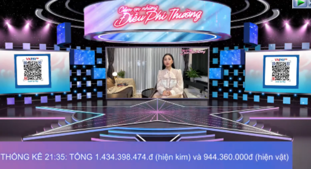 MC Liêu Hà Trinh công bố thống kê quyên góp mà chương trình nhận được tính đến 21h35.