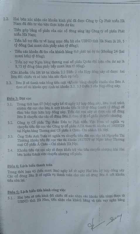 Ông Phạm Văn Ảnh khẳng định “bên B” không thanh toán đủ tiền cho “bên A”, số tiền chưa trả là 337.000.000 VNĐ, và cố tình không thực hiện quy định tại (Điều 2,4,5,11,12 và Điều 7 về quyền và nghĩa vụ của “bên B” đã quy định tại của Hợp đồng 01)