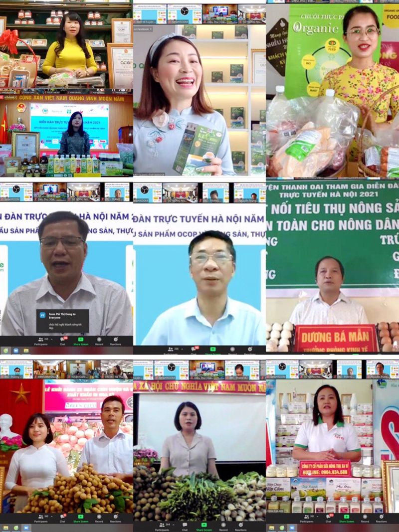 Đại diện c&aacute;c chủ thể đ&atilde; giới thiệu sản phẩm OCOP v&agrave; n&ocirc;ng sản, thực phẩm an to&agrave;n