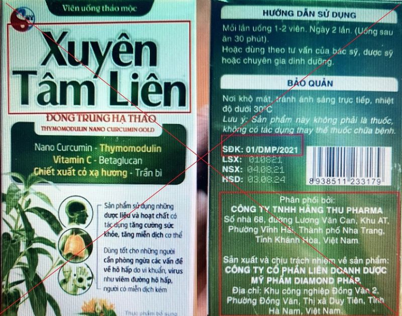 Sản phẩm Xuyên Tâm Liên giả mạo