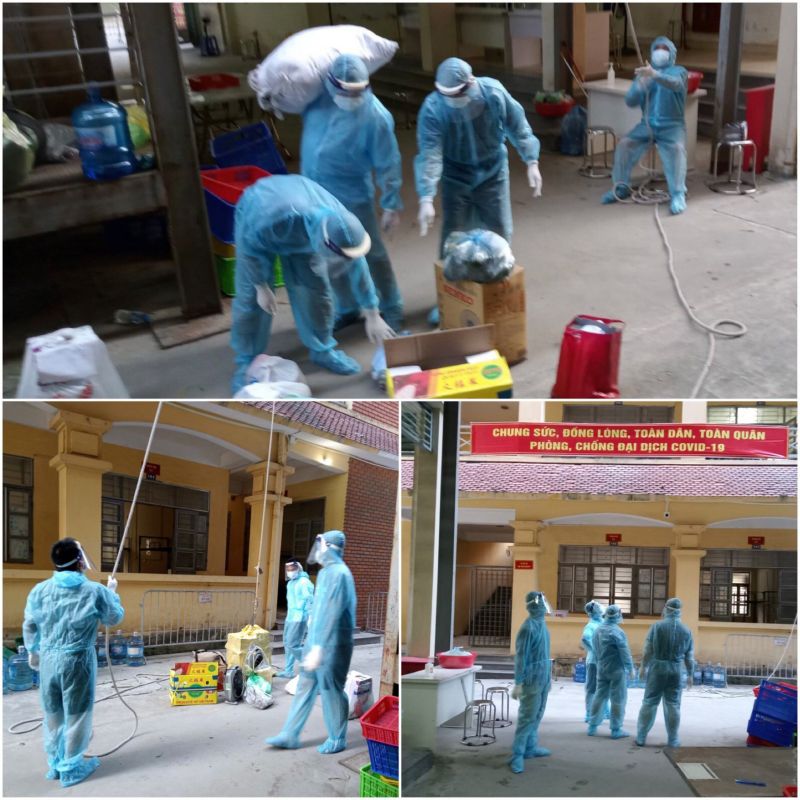 C&aacute;c c&aacute;n bộ, chiến sĩ hỗ trợ vận chuyển đồ, chuẩn bị những bữa cơm đủ dinh dưỡng cho người d&acirc;n tại khu c&aacute;ch ly tập trung trường Cao đẳng Kinh tế C&ocirc;ng nghiệp H&agrave; Nội (x&atilde; Tả Thanh Oai, Thanh Tr&igrave;, H&agrave; Nội).