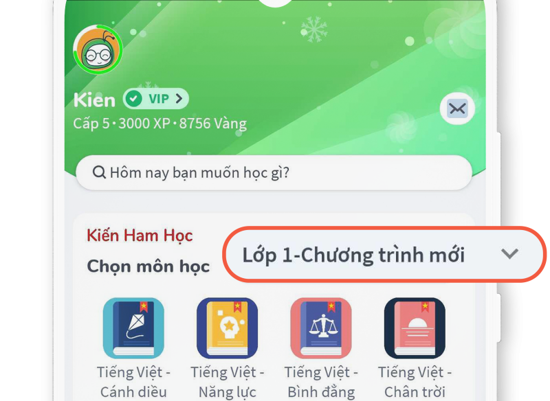 Giao diện phần mềm học của Kiến Guru.