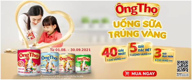 Chương tr&igrave;nh &ldquo;Uống Sữa &Ocirc;ng Thọ, tr&uacute;ng v&agrave;ng&rdquo; diễn ra đến hết ng&agrave;y 30/09/2021. C&aacute;c sản phẩm sữa đặc &Ocirc;ng Thọ lon/ hộp thiếc 380g trong chương tr&igrave;nh sẽ c&oacute; bao b&igrave; được thiết kế ri&ecirc;ng biệt, đồng thời vẫn lu&ocirc;n giữ nguy&ecirc;n chất lượng thơm ngon, đậm đ&agrave;, s&aacute;nh mịn. Mặt ngo&agrave;i nh&atilde;n c&oacute; in th&ocirc;ng tin v&agrave; h&igrave;nh ảnh về chương tr&igrave;nh khuyến mại, mặt trong nh&atilde;n c&oacute; in th&ocirc;ng tin tr&uacute;ng thưởng.