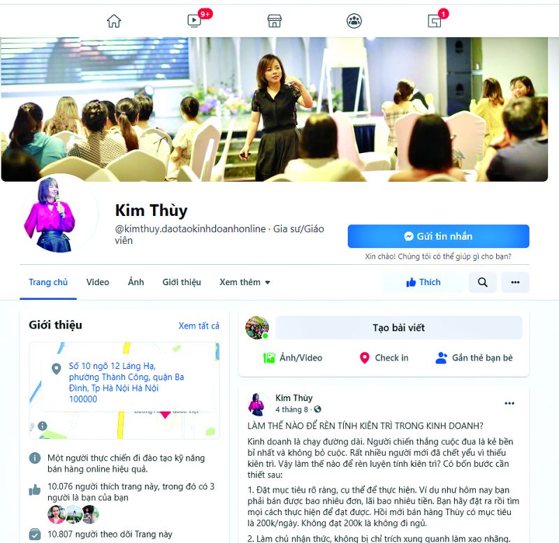 Trang facebook c&aacute; nh&acirc;n của Nguyễn Thị Kim Th&ugrave;y