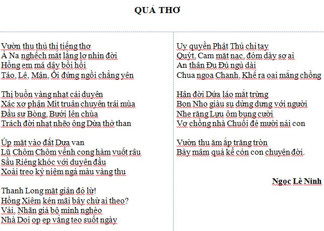 B&agrave;i thơ được L&ecirc; Ngọc Ninh s&aacute;ng t&aacute;c từ năm 1987