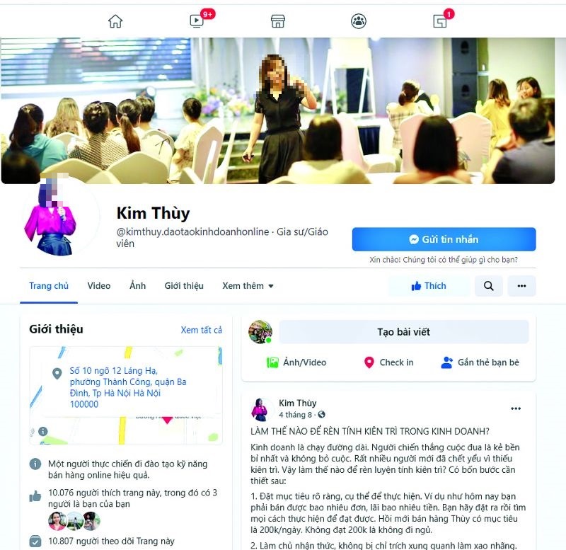 Trang facebook cá nhân của Nguyễn Thị Kim Thùy (Ảnh: NVCC)