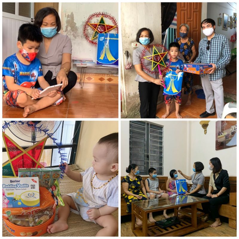 Chủ tịch Hội LHPN quận Hà Đông Lại Hà Phương tặng quà, thăm hỏi các em nhỏ có hoàn cảnh khó khăn, các em là con của cán bộ tham gia chống dịch tuyến đầu