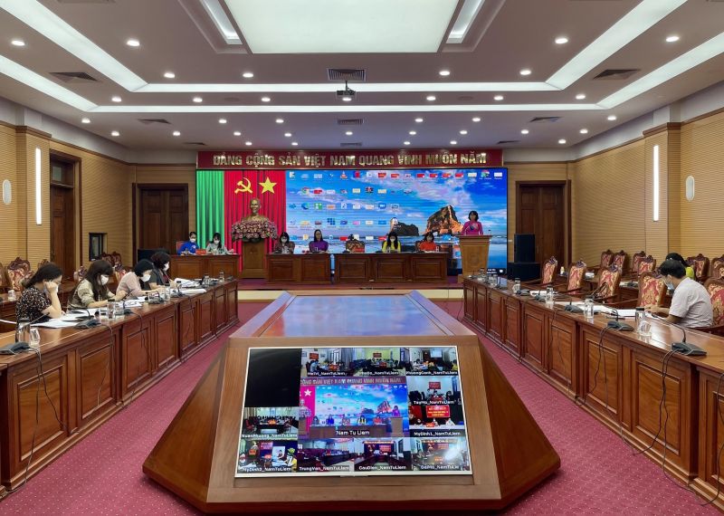 Buổi tổng duyệt Đại hội Đại biểu Phụ nữ quận Nam Từ Li&ecirc;m lần thứ II bằng h&igrave;nh thức trực tuyến 	Ảnh: HPN