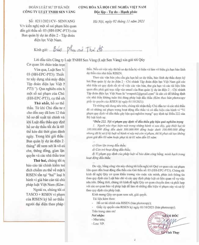 Văn bản Luật Sen Vàng gửi Báo Phụ Nữ Thủ đô  Văn bản Luật Sen Vàng gửi Báo Phụ Nữ Thủ đô