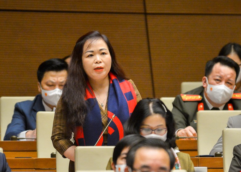 Đại biểu Vũ Thị Lưu Mai - Đoàn ĐBQH TP. Hà Nội thảo luận tại nghị trường.
