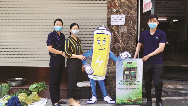 Một điểm thu gom pin đã qua sử dụng của Chi hội 9, Hội LHPN phường Mễ Trì, quận Nam Từ Liêm 	Ảnh: HPN