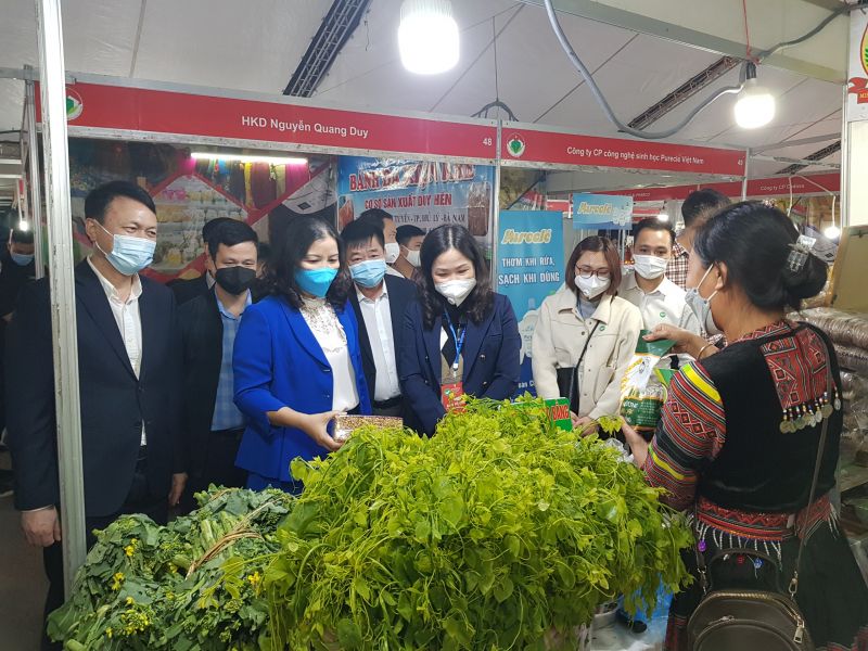 Các đại biểu tham quan các gian hàng tại hội chợ hàng Việt Nam được người tiêu dùng yêu thích