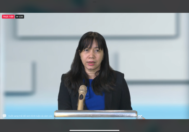 Bà Kim Thị Thuý Ngọc - Viện Chiến lược, Chính sách tài nguyên và môi trường phát biểu tại buổi lễ.