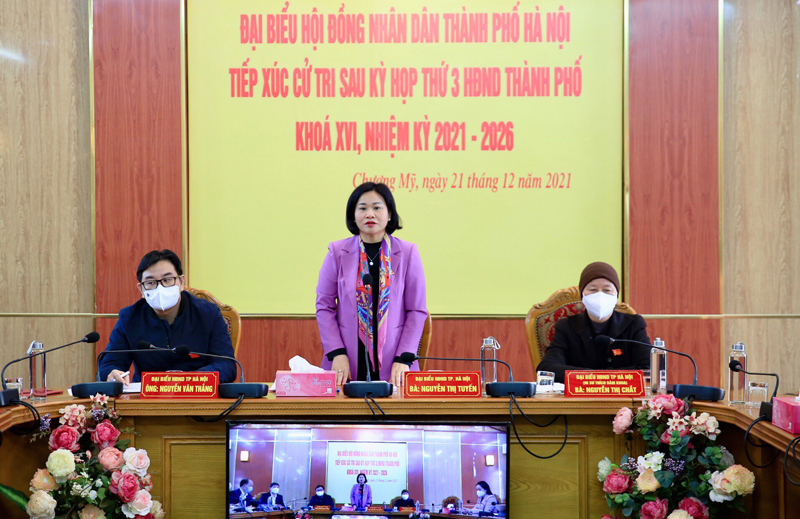 Phó Bí thư Thường trực Thành ủy Hà Nội Nguyễn Thị Tuyến phát biểu tại hội nghị.