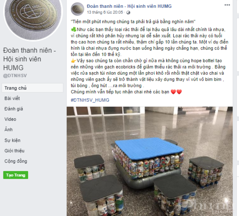 Phát động phong trào thu gom rác thải nhựa của các bạn SV đại học Mỏ - Địa chất từ mô hình của Chi đoàn thanh niên Hội LHPN Hà Nội.